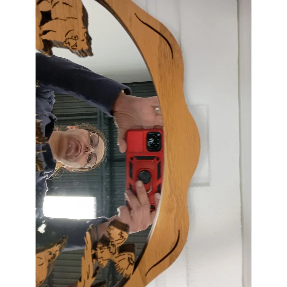 Vintage Hand Carved Wood Wild Animals Framed Wall Accent Mirror Primitive Rustic